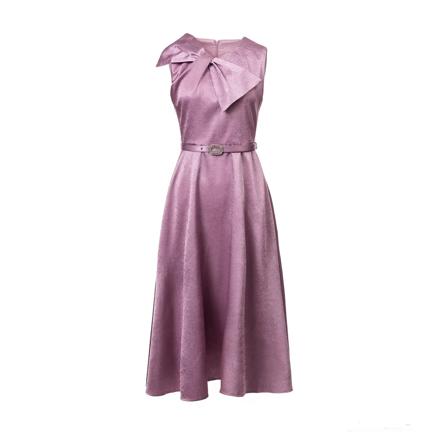 Robe de soirée mi-longue de styliste, col rond, couleur unie, élégante, avec nœud papillon, sans man
