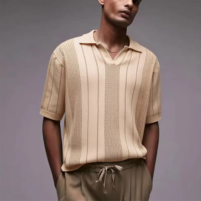 Nouveau Polo en Tricot pour Homme, Col Creux 3D, Manches Courtes, Confortable, Respirant, pour un Us