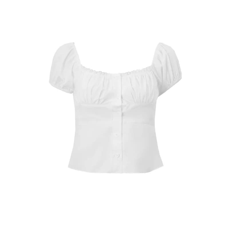Chemisier blanc sans manches à volants pour femmes, débardeur à simple boutonnage, col carré, gilet 