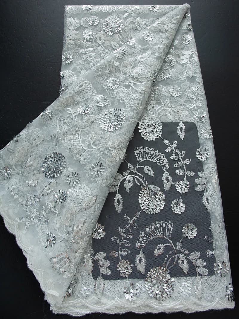 Tissu Africain en Dentelle et Maille Brodée de Haute Qualité, Longueur 5 Yards, à Paillettes Françai