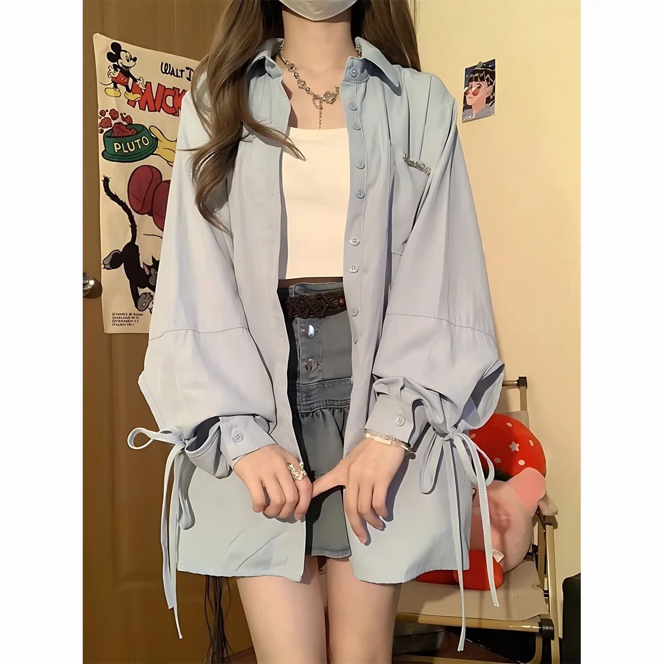 Chemisier ample à manches longues avec nœud papillon pour femme, cardigan fin avec motif, veste de p