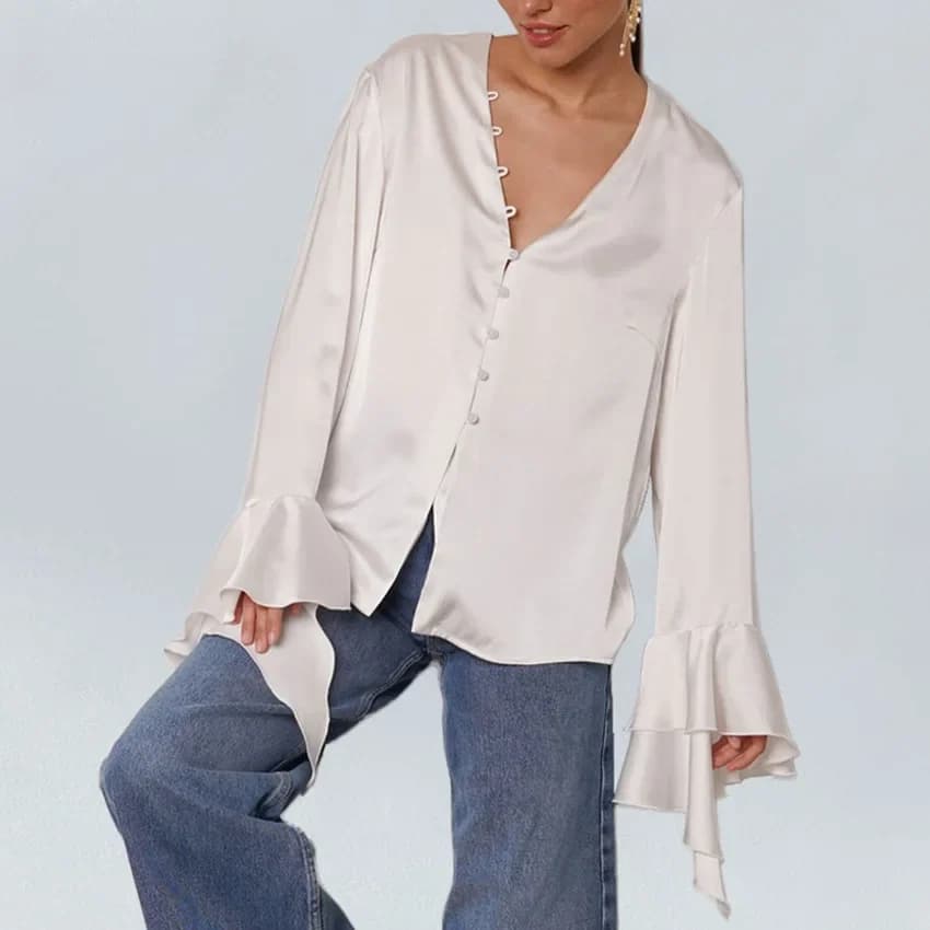Chemisier à volants pour femmes, couleur unie, manches à volants, chemise de bureau élégante, habill