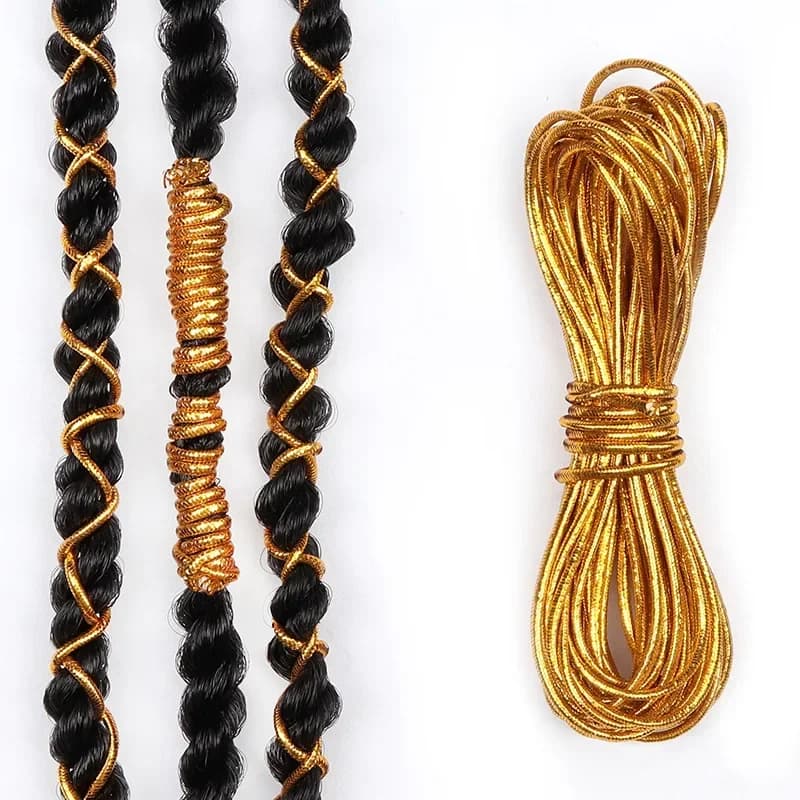 Tresses Dreadlocks Argentées et Dorées, Cheveux à Tresser Décoratifs, Cordons Élastiques Scintillant