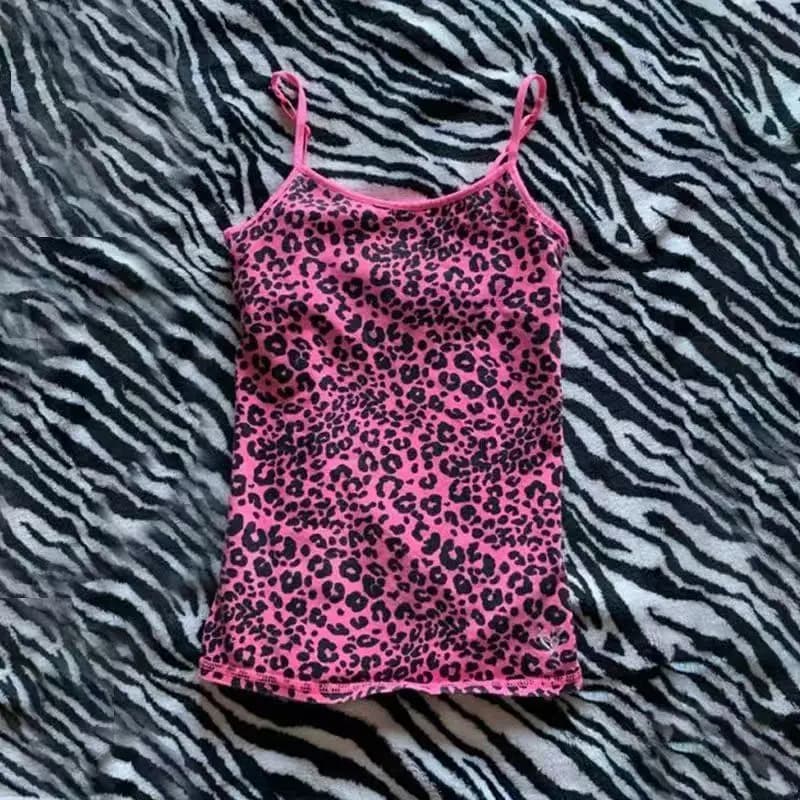 Camisole motif léopard rock esthétique emo girl Y2K crop tops décontracté punk hottie harajuku hip h