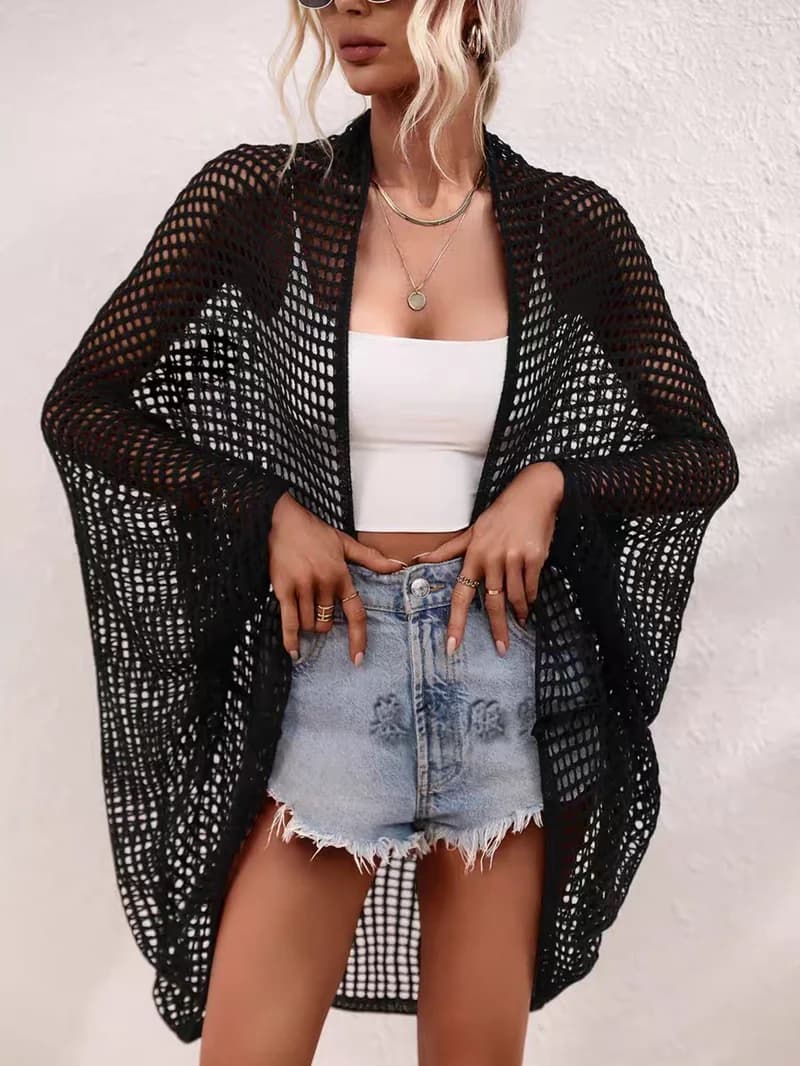 Pull Cardigan en tricot au Crochet pour femmes, ajouré, ouvert sur le devant, Cover-Up pour les vaca