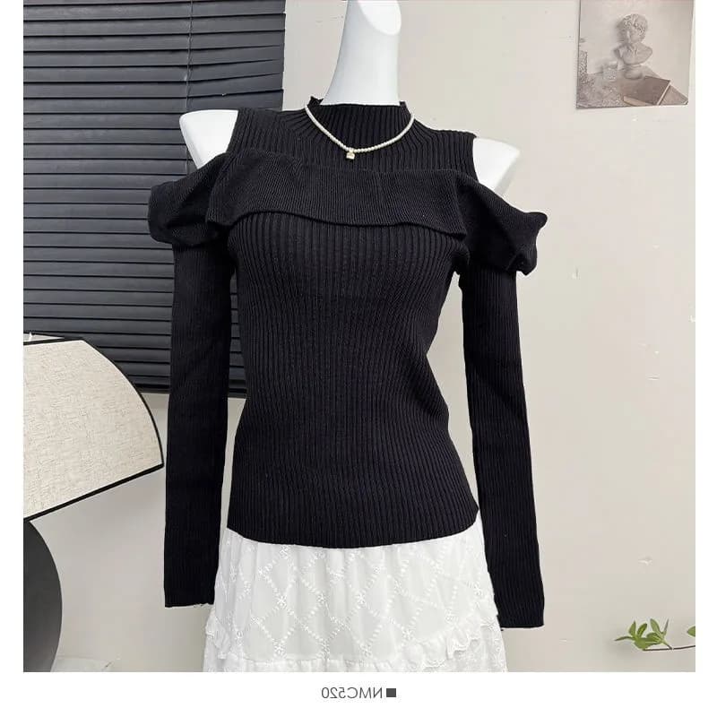 Pull tricoté à manches longues style français Pure Desire, épaules dénudées, pour femme, nouvelle mo
