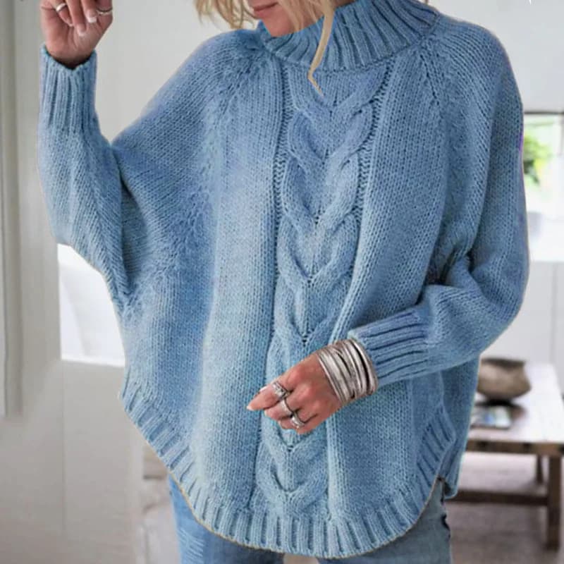 Pull-over col roulé décontracté pour femme 2026 – Basiques tricotés amples à manches chauve-souris p