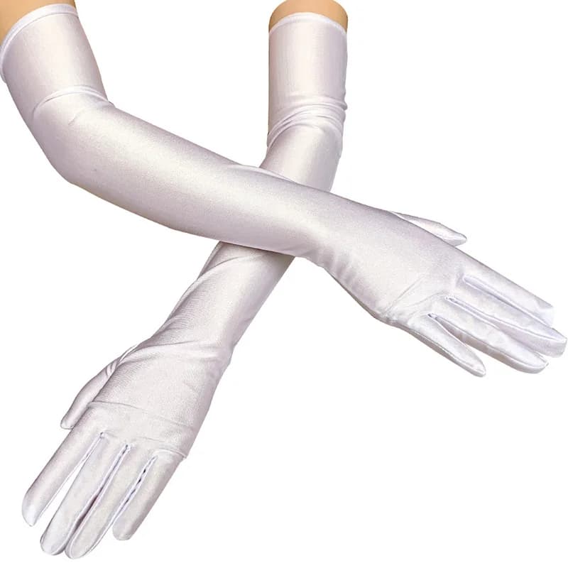 Gants longs en Satin pour femmes, classiques, élégants, noirs et blancs, Style Vintage des années 19