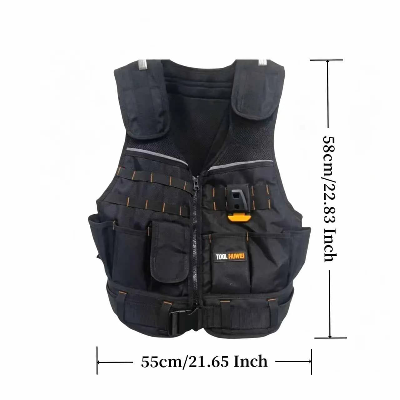 Gilet de travail TOOLHUWEI, vêtement de travail, gilet de sécurité multi-poches, veste zippée, gilet