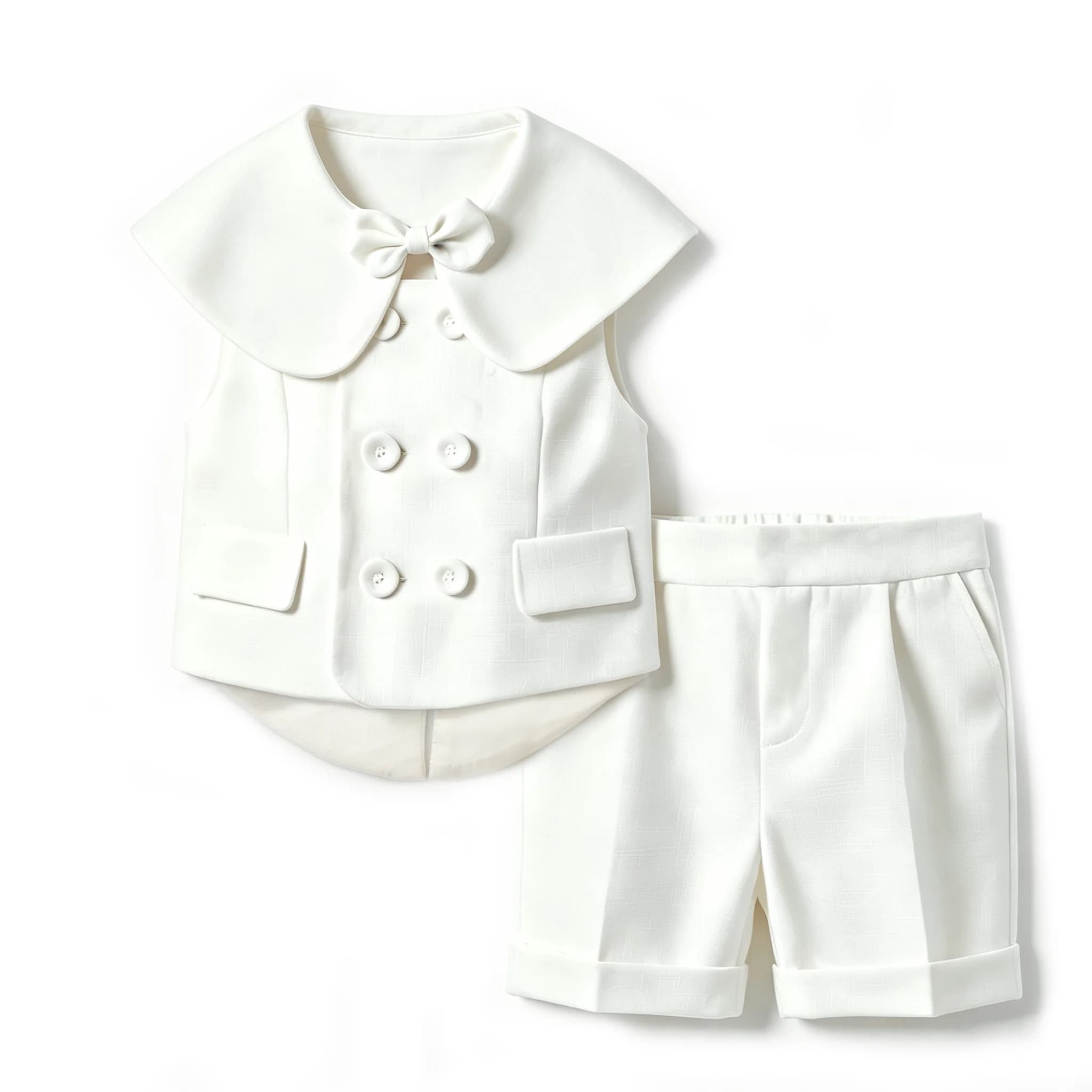 Ensemble de Costume Blanc Premium 4 Pièces pour Garçon, Tenue de Baptême et de Cérémonie pour Enfant