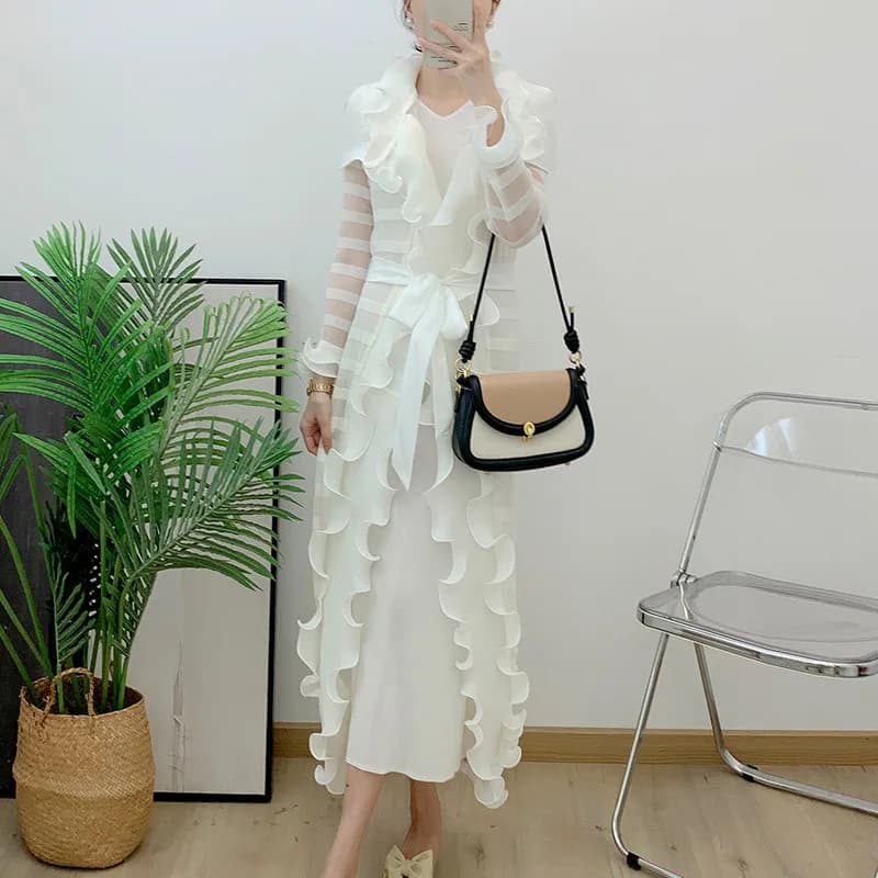Robe à volants pour femme, nouveau style printemps/été/automne 2026, robe plissée tendance effet deu