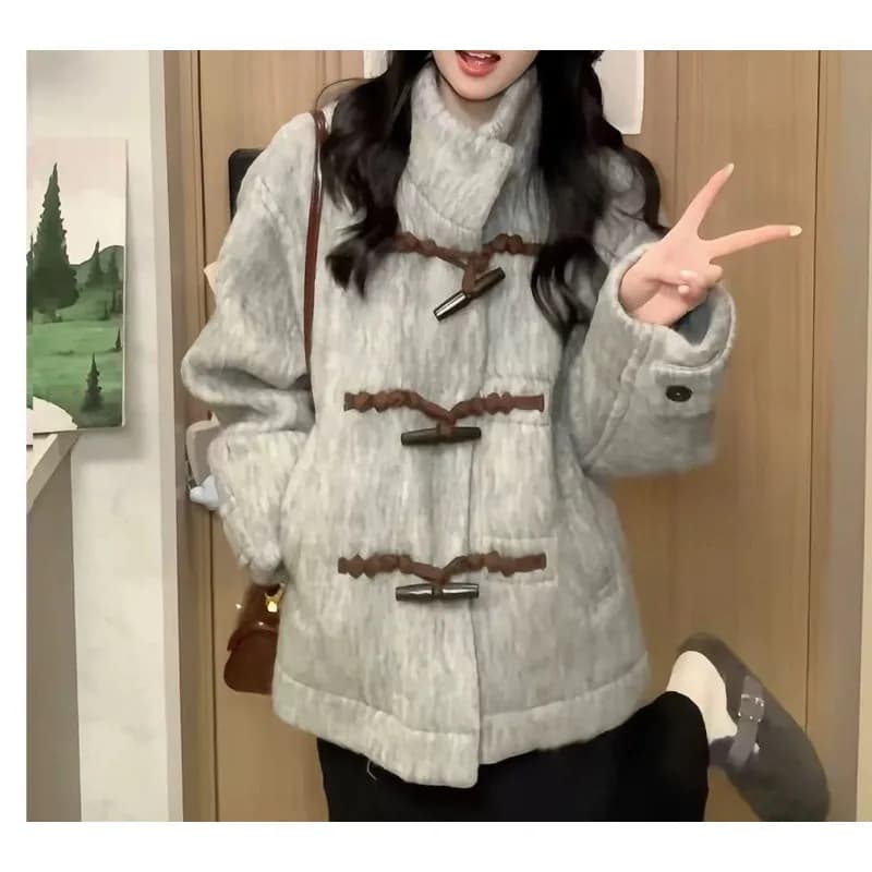 Veste d'hiver en cuir perlé rétro 2025 avec col montant - Style à la mode