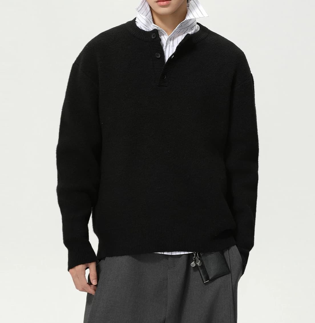 Pull à col Henry en maille tricotée, couleur unie, simple, chaud et décontracté, collection Printemp