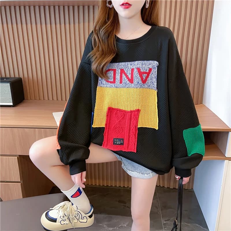 Pull femmes 2025 mode Version coréenne coupe ample à manches longues Patch Design sens Niche col ron