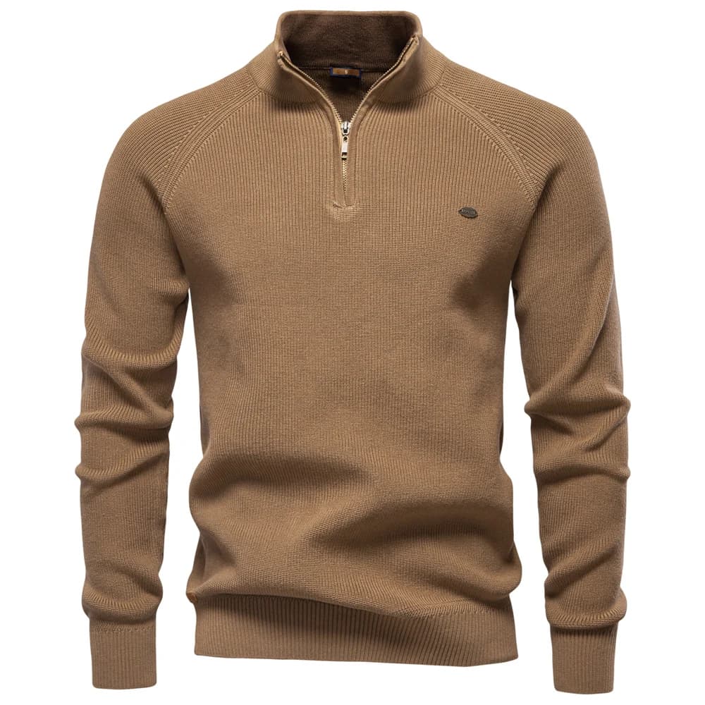 Cardigans en coton avec fermeture éclair pour hommes, pulls sociaux décontractés à la mode, col haut