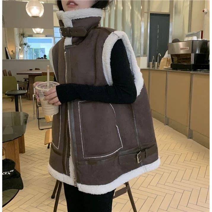 Veste chaude empilée à col montant épais pour femme, gilet poilu, nouvelle collection automne et hiv