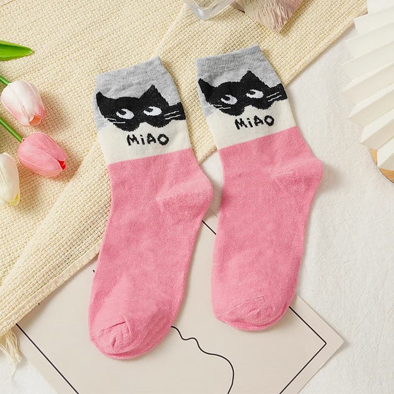 Chaussettes automne hiver mignon Kawaii Harajuku rue dessin animé chat mi-tube respirant Absorption 
