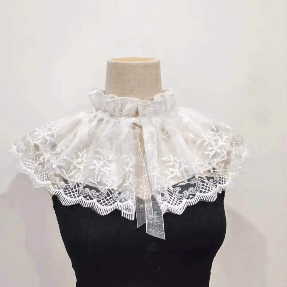 Faux col brodé en dentelle, petit col montant, broderie florale, écharpe de cape