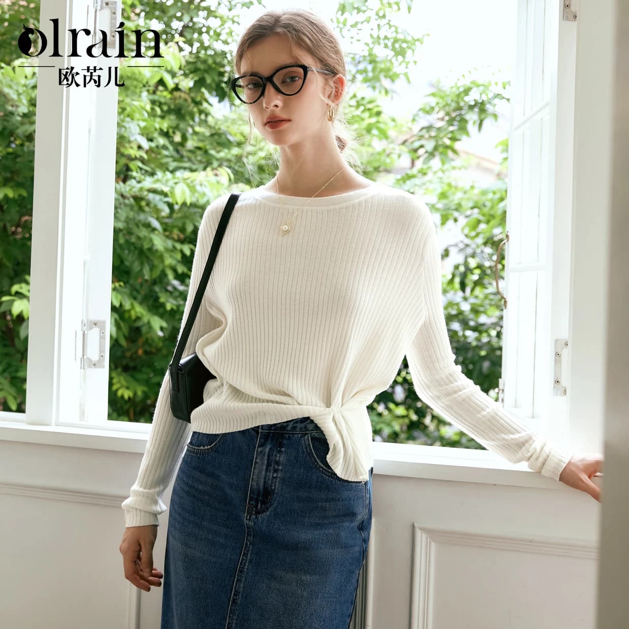 Pull en laine mélangée tricoté OLrain pour femme, collection Printemps 2026, style français simple, 