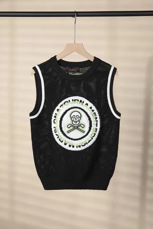 Gilet de golf en tricot pour femme, été 2026, sans manches, ajouré, brodé, col rond, respirant