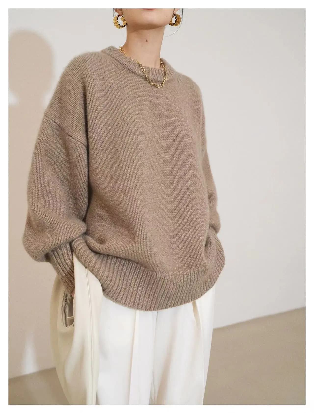 2025 automne/hiver nouveau Style européen col rond 100% pull en cachemire pour les femmes épaissi su