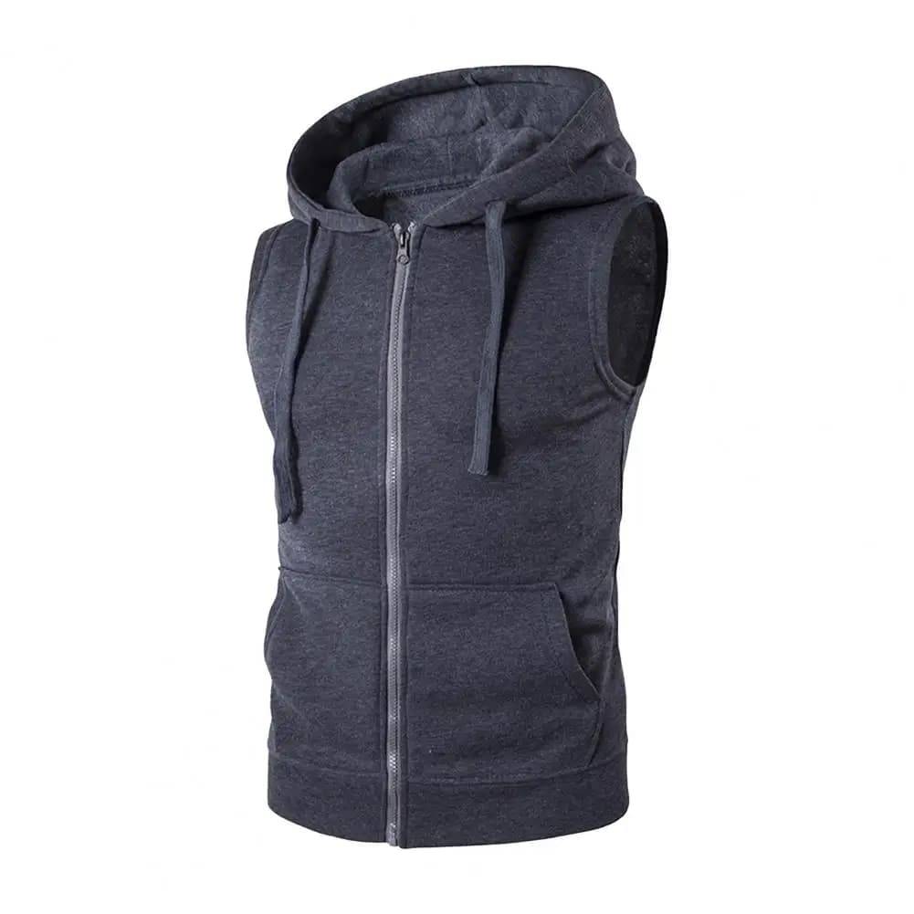 Hommes gilet à capuche veste sans manches fermeture éclair patte gilet cordon sweat à capuche gilet 