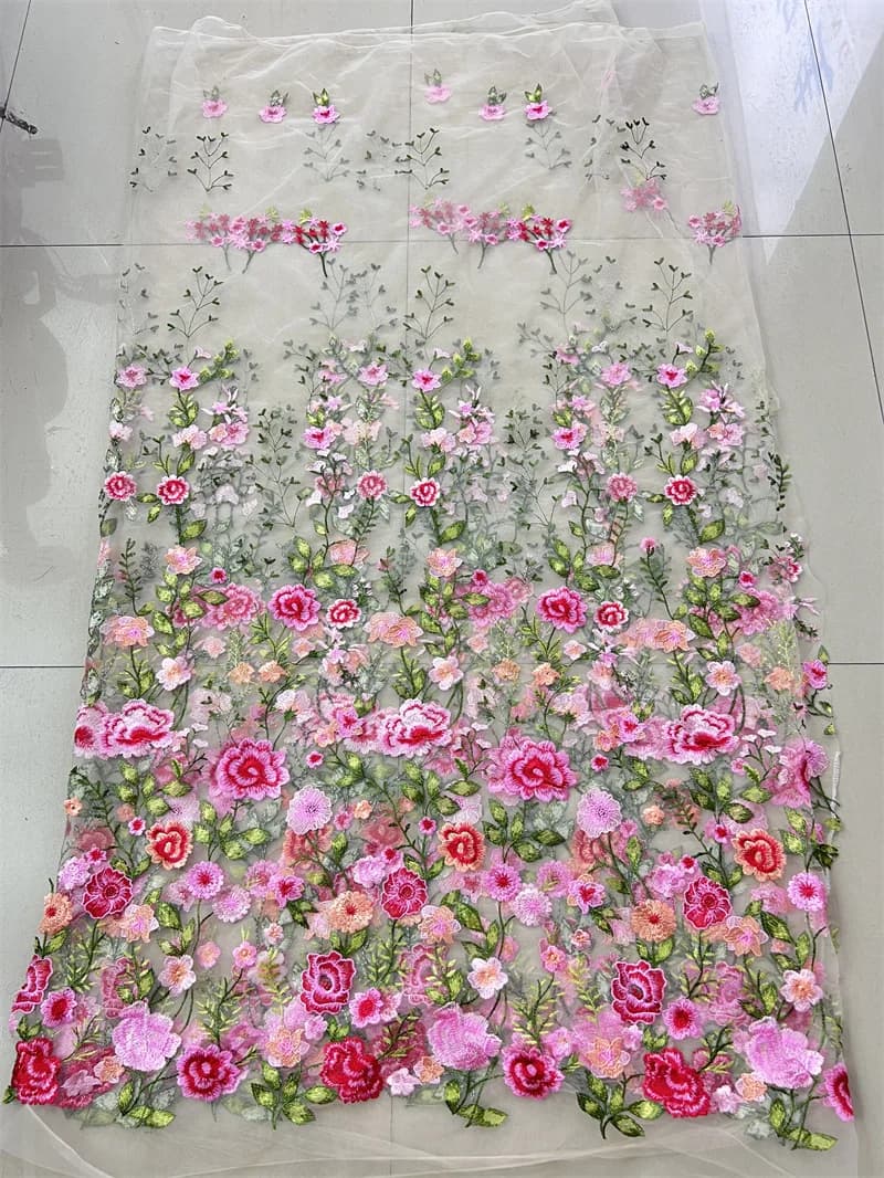 Nouveau produit Rose maille tissu brodé automne plante robe de soirée dentelle tissu vêtements brico