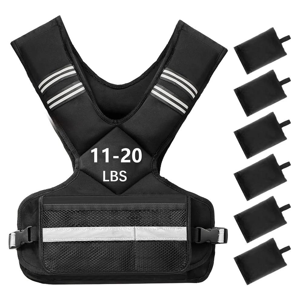 1 gilet lesté réglable, gilet d'équitation de 11 à 20 lb pour femmes et hommes avec 6 poids et grand