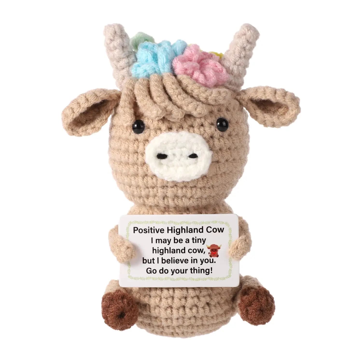 1 pièce de vache des Highlands tricotée, une adorable et amusante poupée de vache au crochet, positi