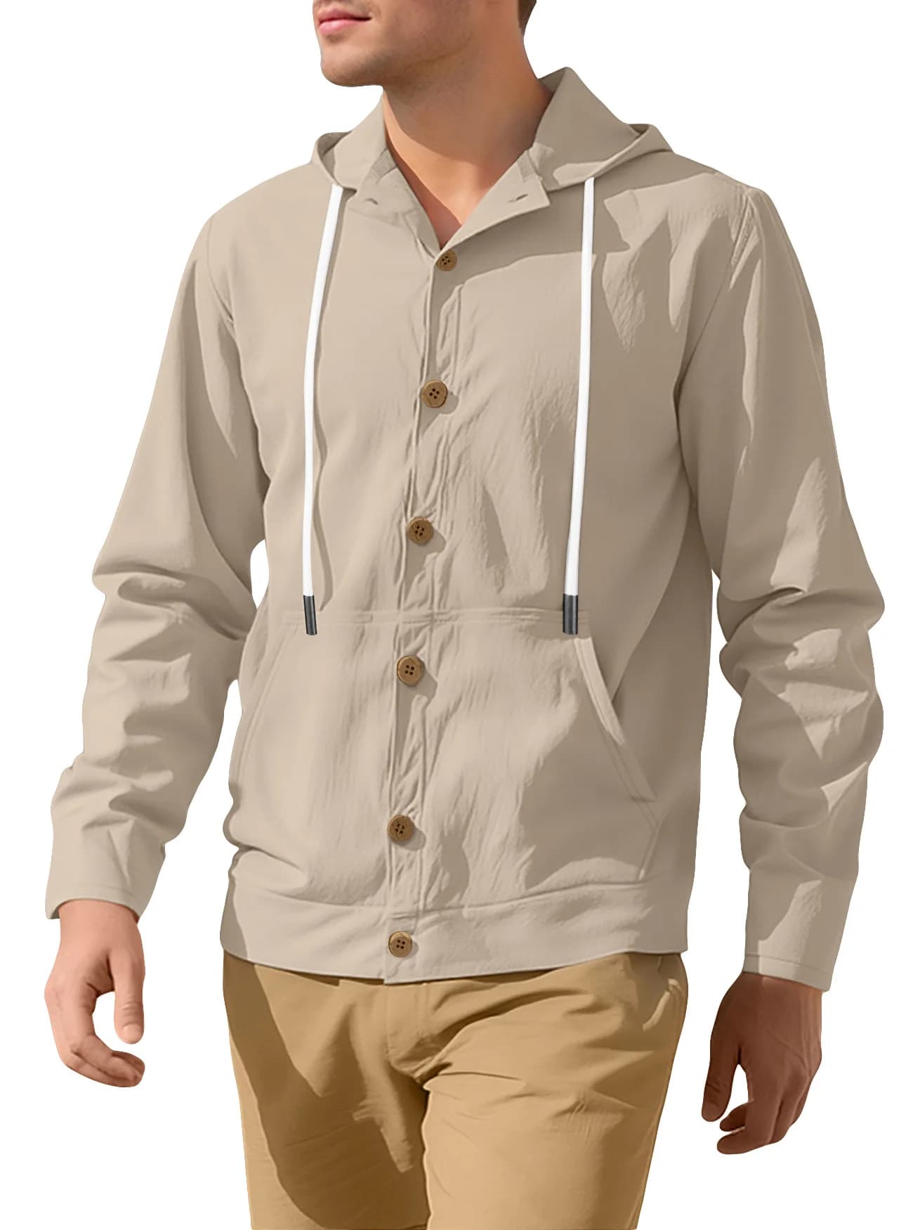 Chemise boutonnée ample en coton et lin, haut à manches longues et col à revers pour homme, manteau 