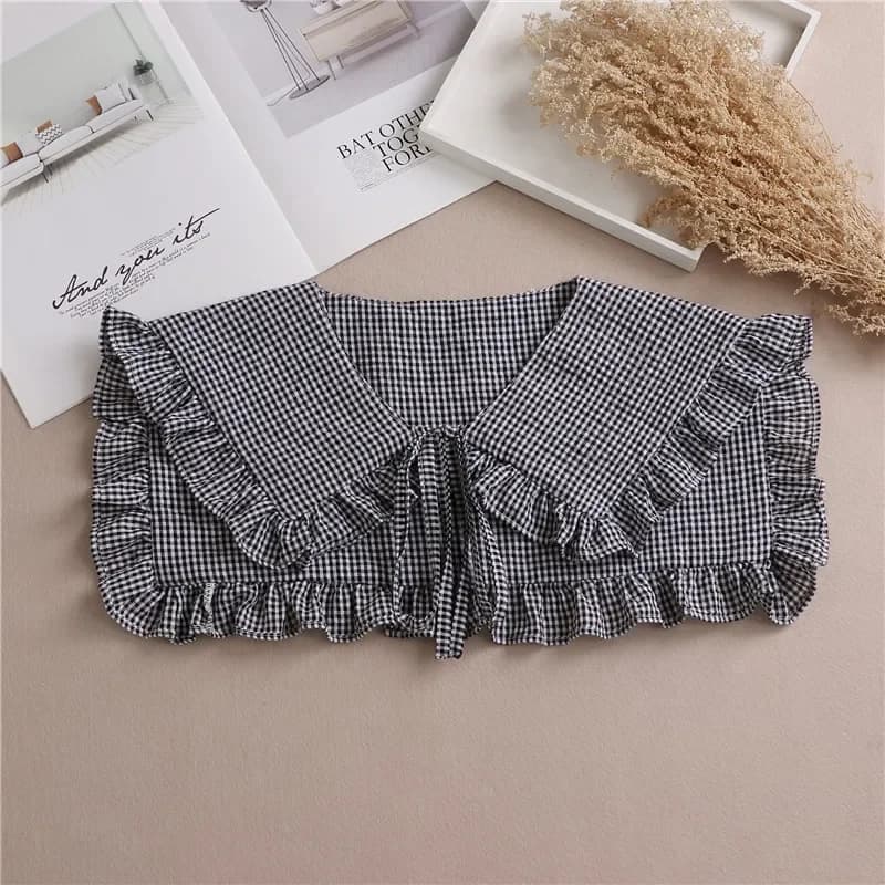 Femmes fille faux col Plaid revers volants réglable nœuds papillon chemise détachable collier châle 
