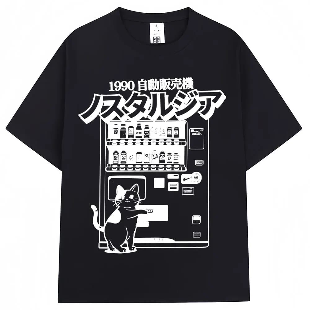 Vintage japon chat distributeur automatique graphique T-shirts 90s Anime mode Harajuku hommes femmes