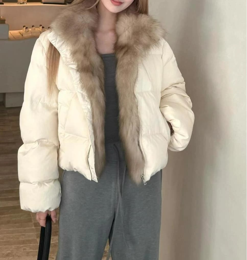 Veste courte bouffante avec grand col en fourrure pour femme, chaude, épaisse, haut de gamme, polyva