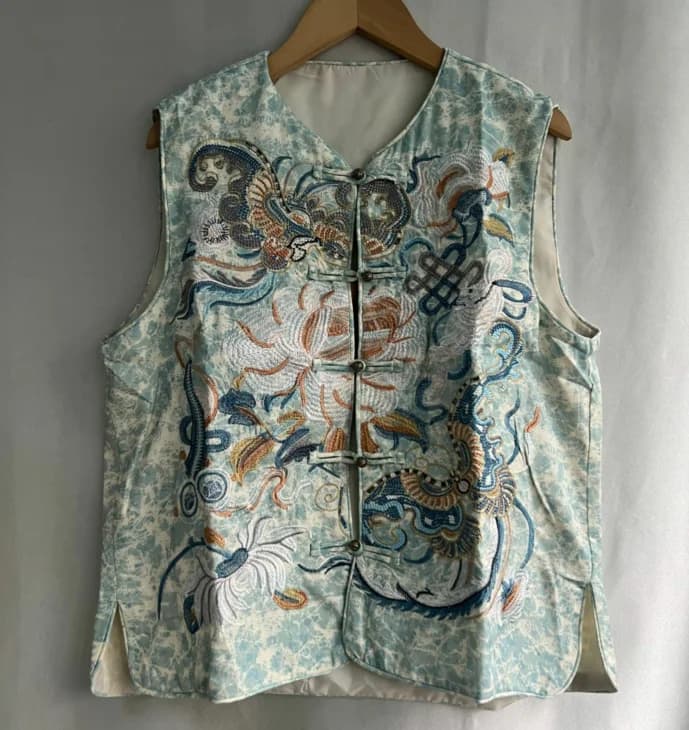 Cardigan sans manches pour femmes, gilet de Style chinois, col rond, ample, broderie lourde, Vintage