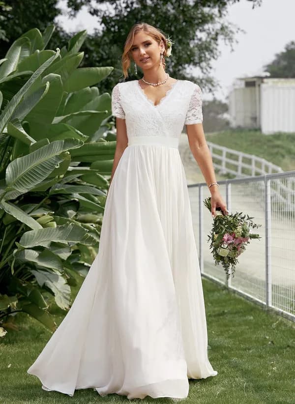 Dentelle 2025 bord épissage en mousseline de soie taille cintrée longue Robe à col en v pour robes d