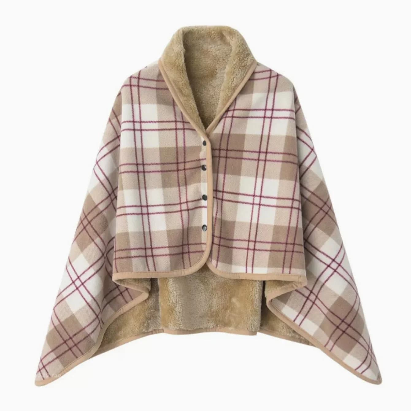 Couverture polaire portable, couverture à carreaux, poncho confortable avec bouton, coussin à carrea