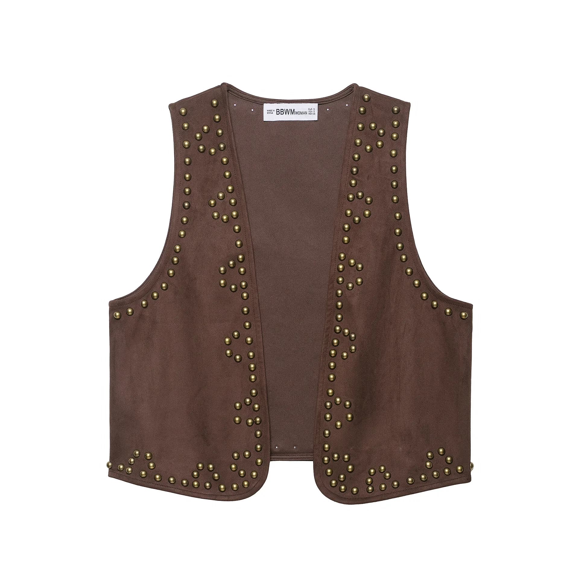 Gilet tendance en faux daim à rivets couleur unie pour femme – Nouvelle collection automne – Style d