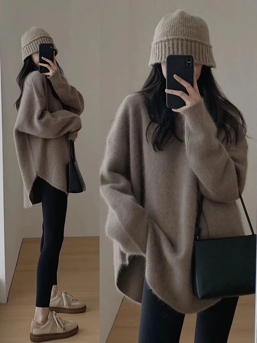 Paresseux vent doux pull femmes automne et hiver 2025 nouveau vêtement extérieur ample moyen Long tr