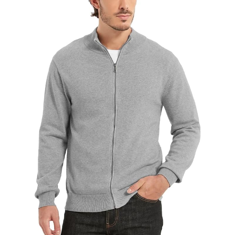 Nouveaux hommes pleine fermeture éclair pull Cardigan col montant léger tricoté Cardigan vêtements d