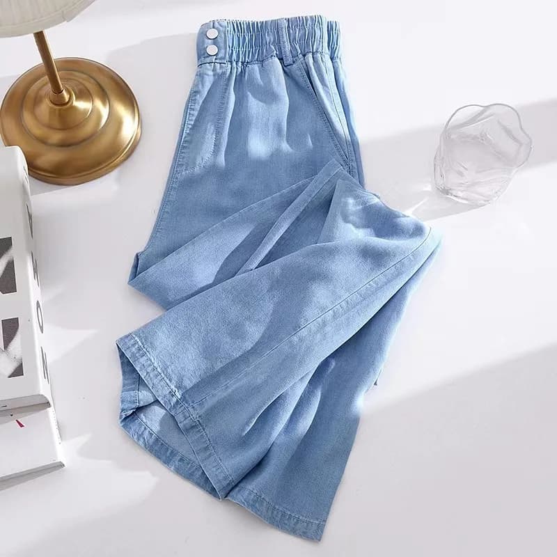 Pantalon à jambes larges pour femmes, jean extensible, taille élastique, cordon de serrage, délavé, 