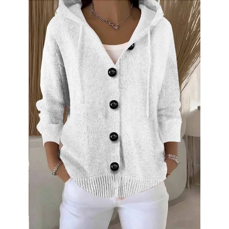 Cardigan à capuche pour femme, pull à manches longues, bouton sur le devant, veste en tricot côtelé,