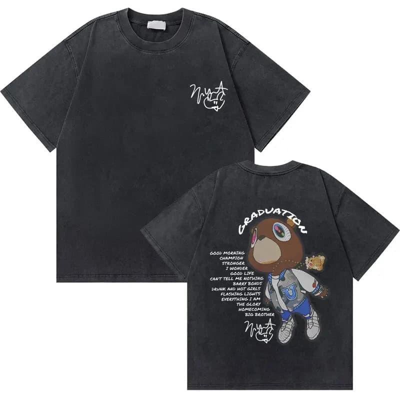 Lavé Vintage rappeur Kanye West Graduation ours graphique T-shirt hommes pur coton T-shirt hommes Hi