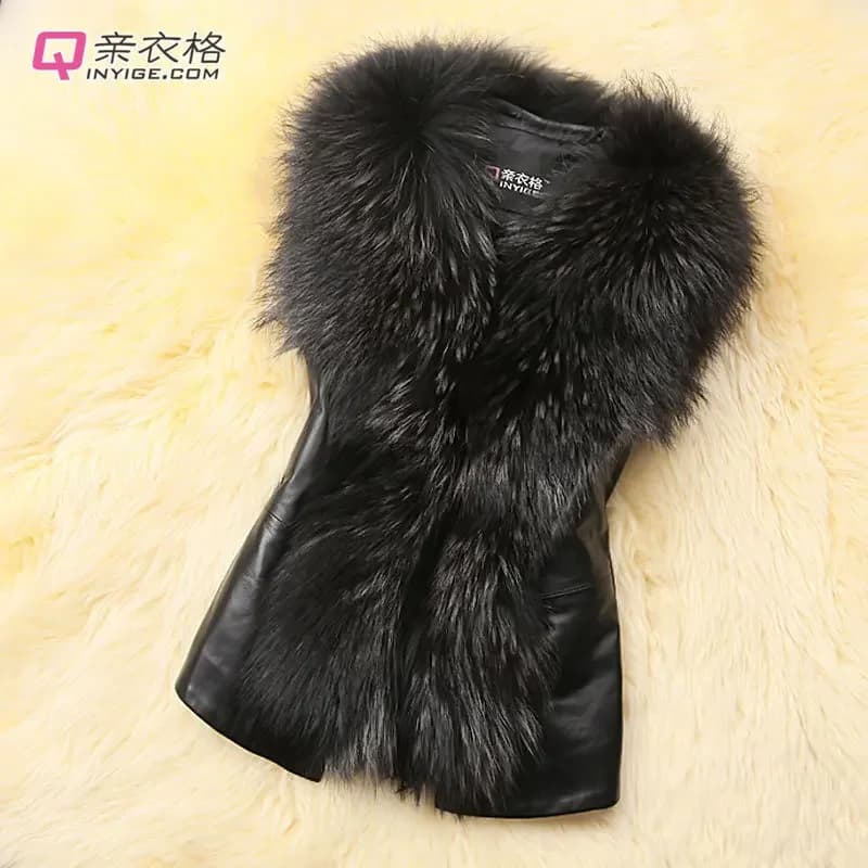 Veste en cuir pour femmes, col en fourrure, couture, Simulation de cuir, surdimensionné, raton laveu