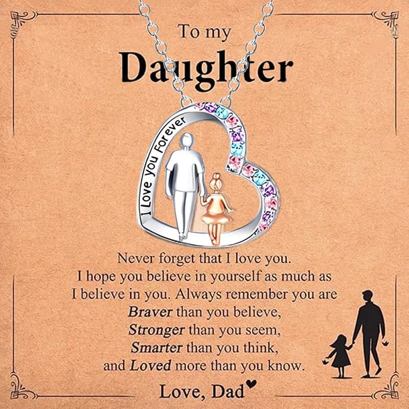 Collier pendentif coeur en cristal coloré pour les filles, je t'aime pour toujours, papa et fille, c