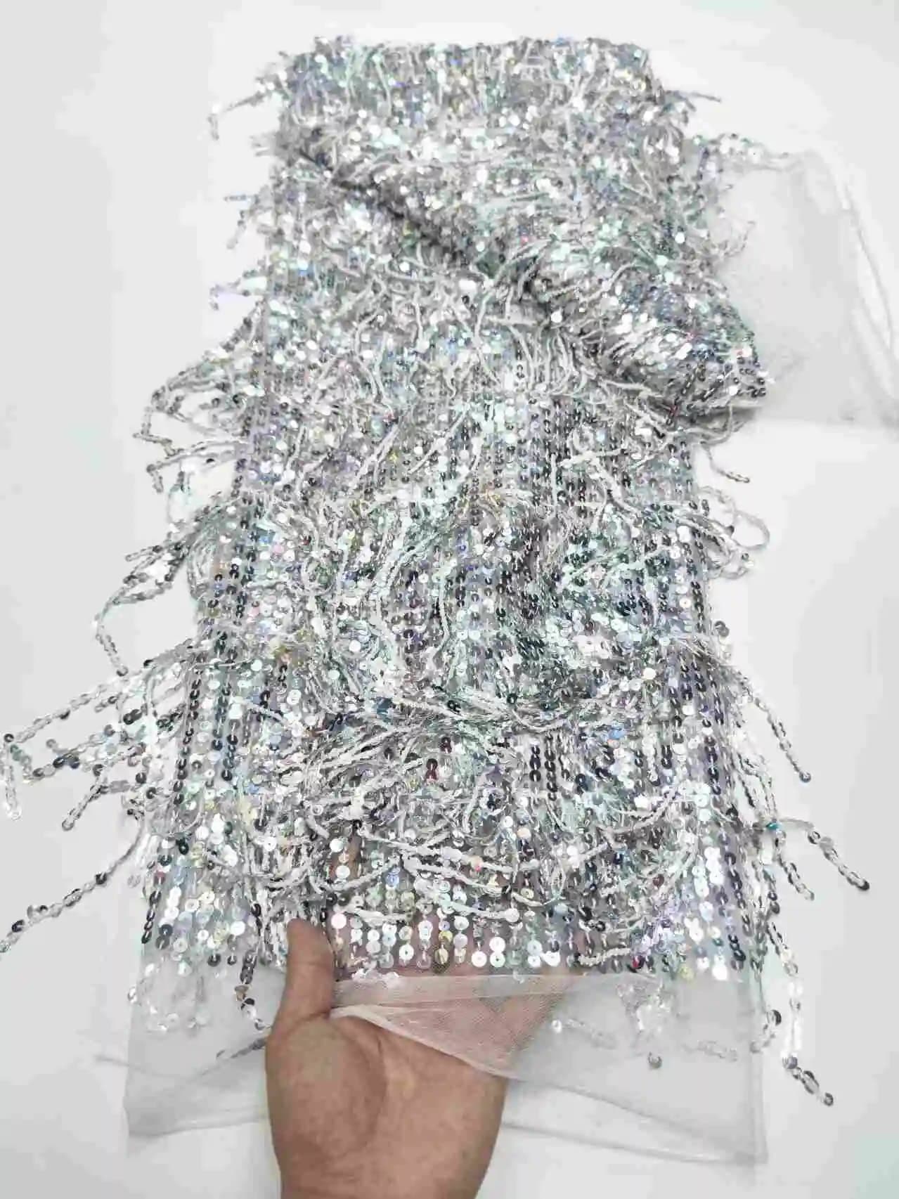 Robe en maille d'aviation perlée, pompon noir argenté, robe de performance, robe de Rh, bagages fait