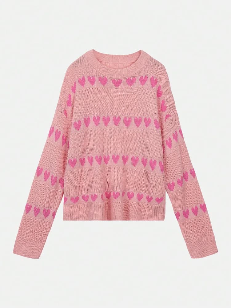 Pull polyvalent à col rond et motif cœur rose, avec tempérament, nouvelle collection automne et hive