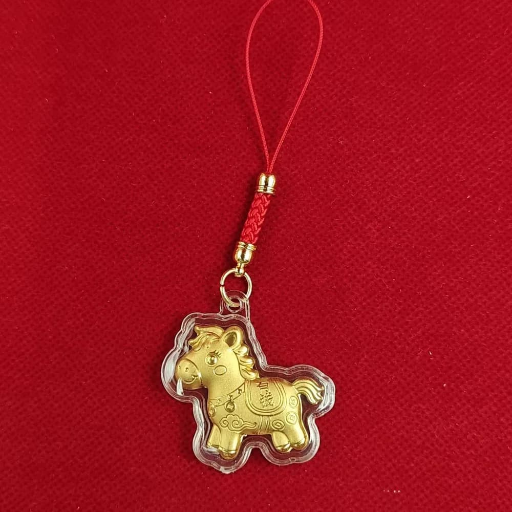 Porte-clés cheval doré, Design de dessin animé, porte-bonheur riche, cheval du zodiaque, décorations