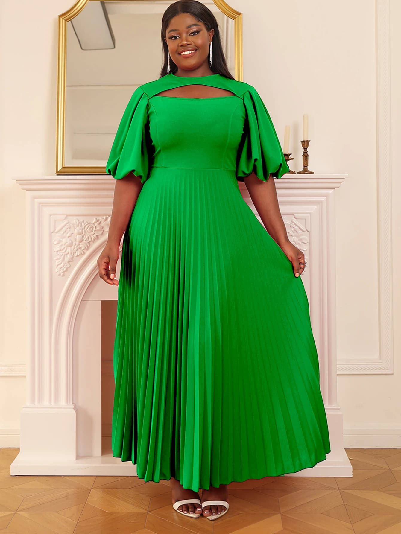 Robe plissée d'été pour soirée, col rond, poitrine découpée, ligne A, robes fluide, élégante, grande