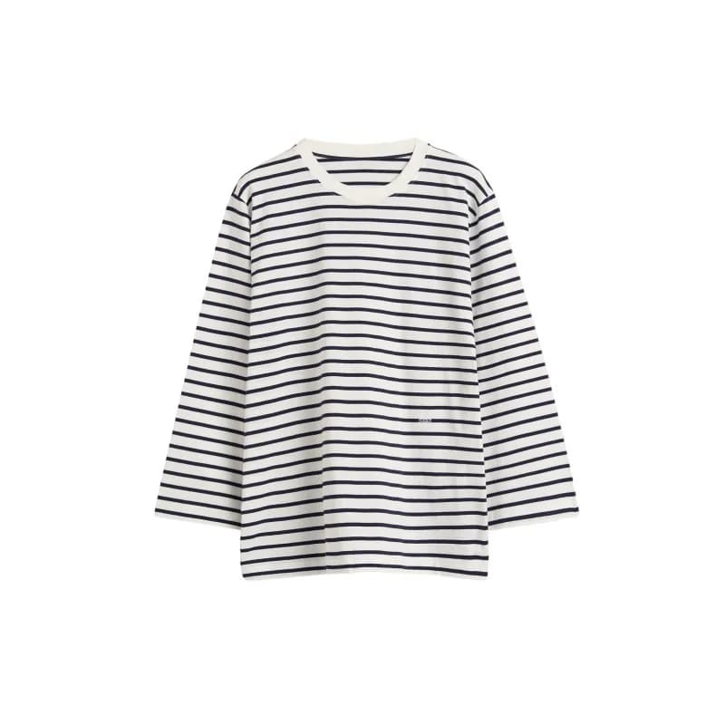 T-shirt brodé à manches trois-quarts pour femme, couleur unie ou rayures, haut décontracté simple po