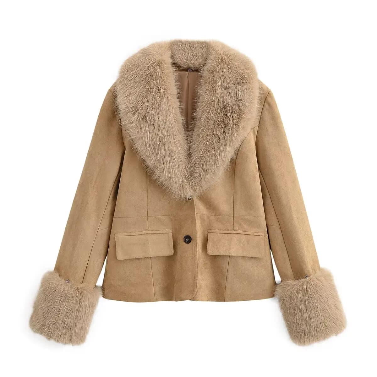 HH femmes détachable col de fourrure costume manteaux Chic veste revers manches longues poches décor